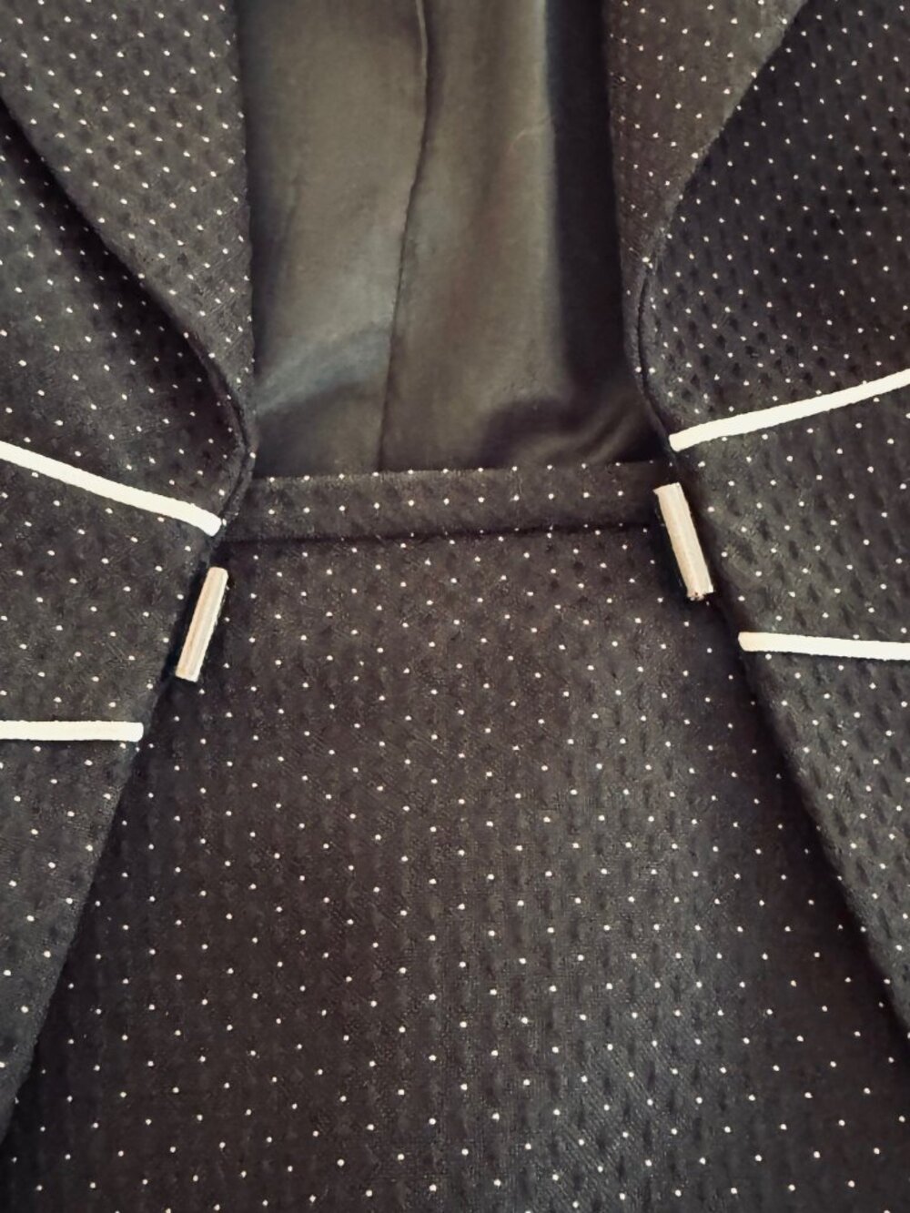 Women's Black Pin Dot Peplum Skirt Set with White Trim - Picture 6 of 16